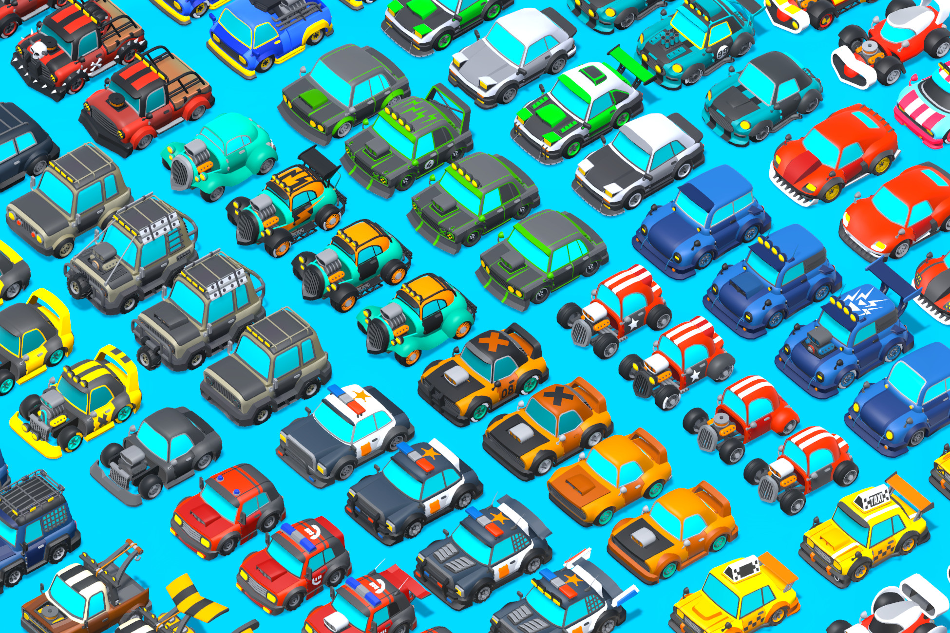 Car Assets Vehicles Full Pack - Low Poly Cars (100 Cars) | 3D Land | Unity Asset Store