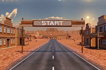 Desert Environment with Highway & Town – Game Ready