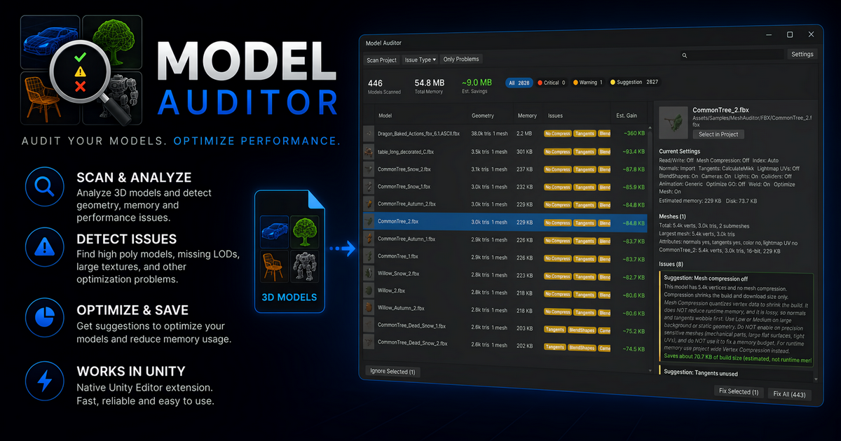 Model Auditor - Optimize Mesh Memory, Build Size & Performance