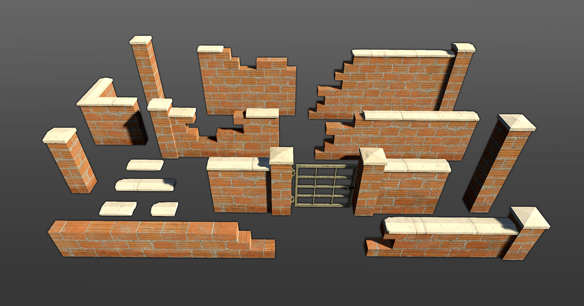 Red Block Wall Set | 3D Environments | Unity Asset Store