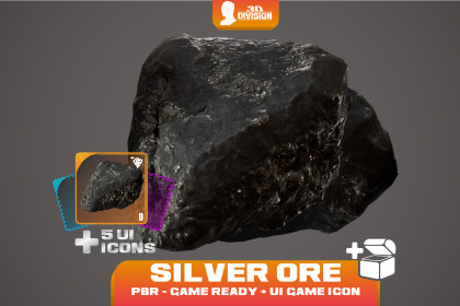 Silver Ore + 5 Loot Icons - PBR Game Ready