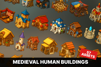 Medieval Human Building Pack – 2D Fantasy RTS Town Assets for Strategy Games