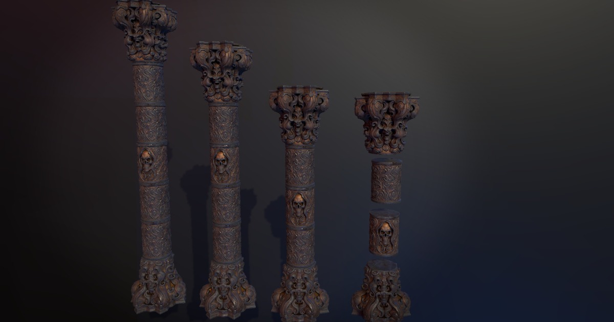 Dark Fantasy Pillar / Column (Swirling) in Gold, Bronze and Infernal ...