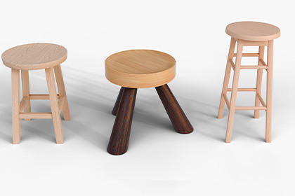 3 Wooden Bar & Tripod Stools pack 3