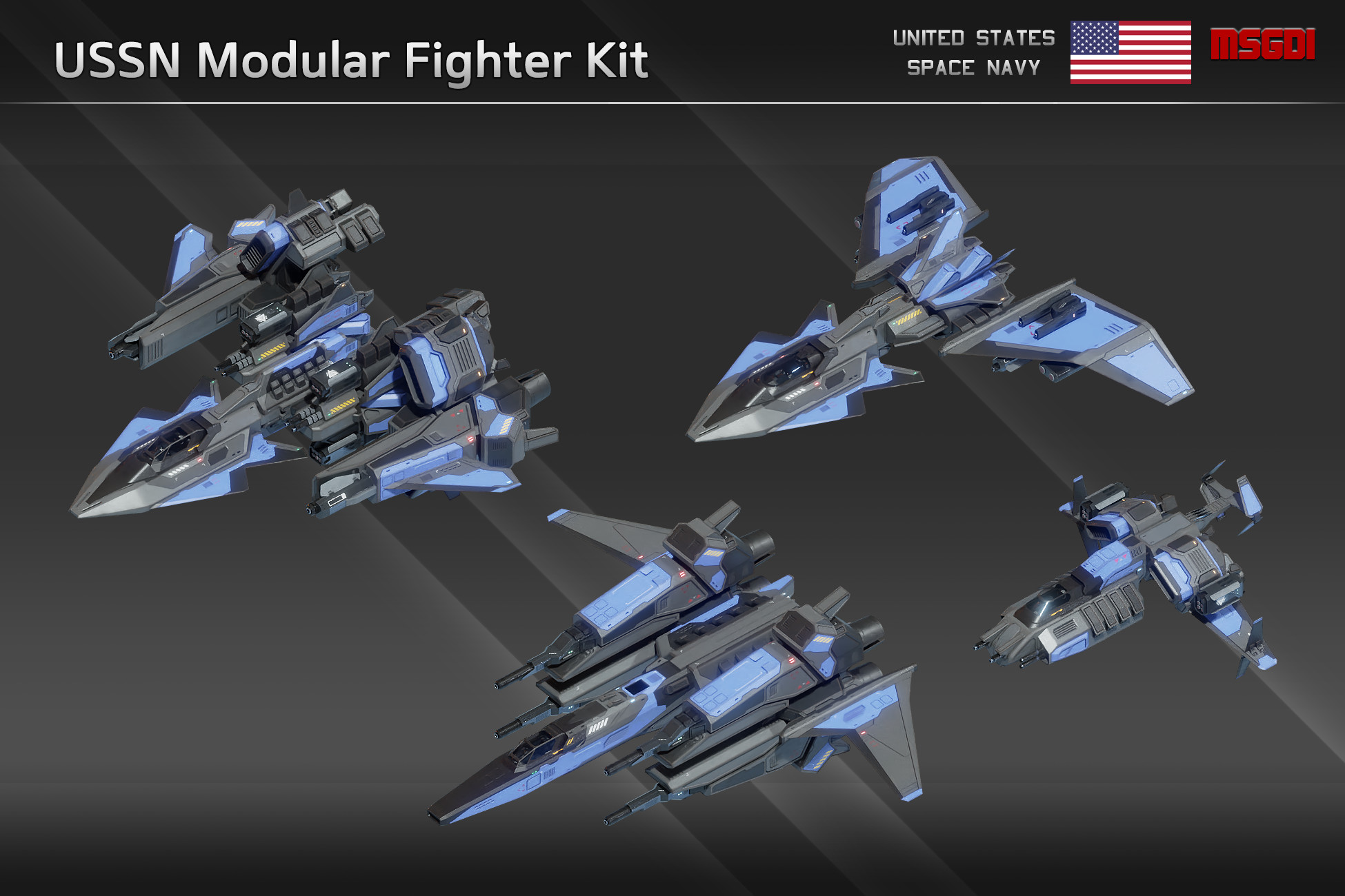 USSN Modular Fighter Kit | 3D Space | Unity Asset Store