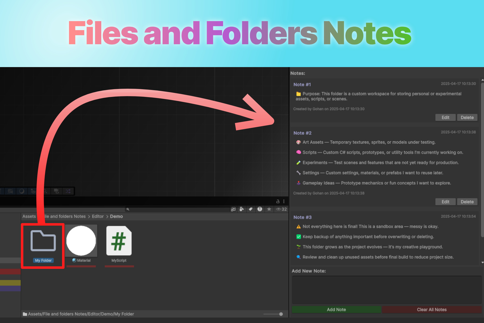 Files and Folders Notes | Utilities Tools | Unity Asset Store
