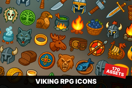 Viking RPG Icons Norse Weapons Armor Runes Animals Food Nordic Game Assets