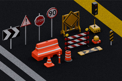 Low Poly Road Construction Props
