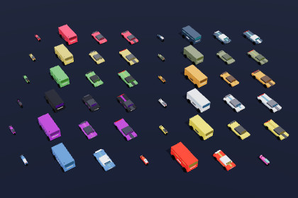 3D City Cars - 47 Low Poly Rigged Cars & Vans