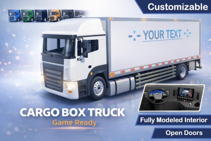 Cargo Box Truck 3D Model – Game Ready Interior, Openable Doors & Custom Branding