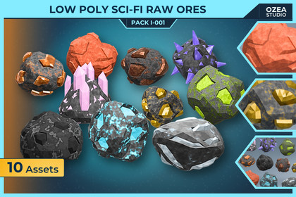Low Poly Sci-Fi Raw Ores Pack I-001