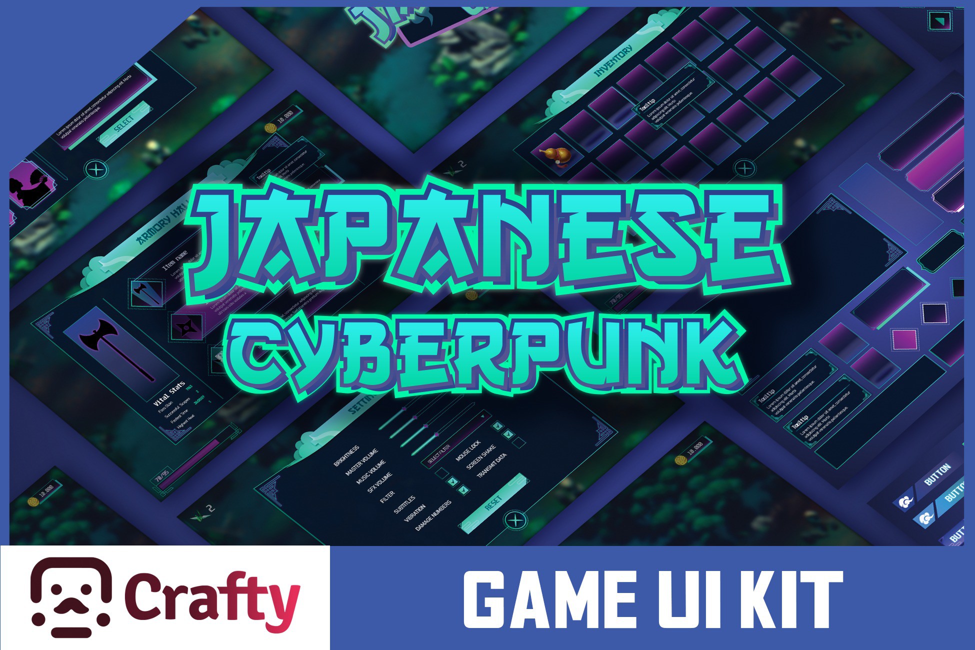 Japanese Cyberpunk UI 2D GUI Unity Asset Store
