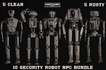 Security Robot NPC Bundle – 5 Rigged Game-Ready Characters