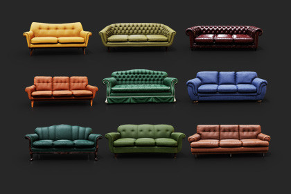 Vintage Sofa Bundle 10 Game-Ready 3D Sofas