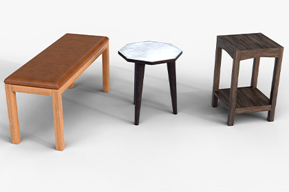 3 Wooden Bench and Side Table Set Pack 1