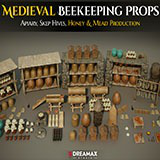 Medieval Beekeeping Props - Apiary, Skep Hives, Honey & Mead Production Vol. 1