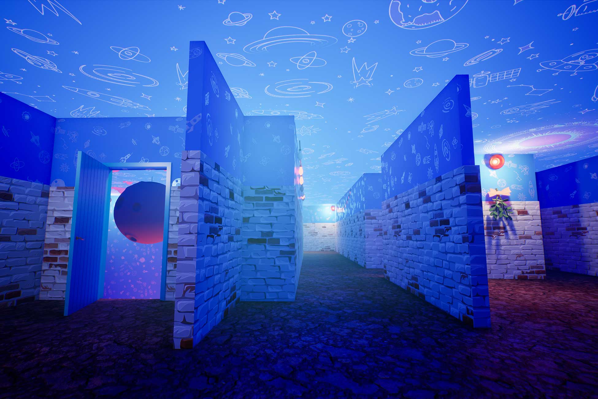 Stylized Neon Labyrinth with 9 Secret Rooms - 3d Level