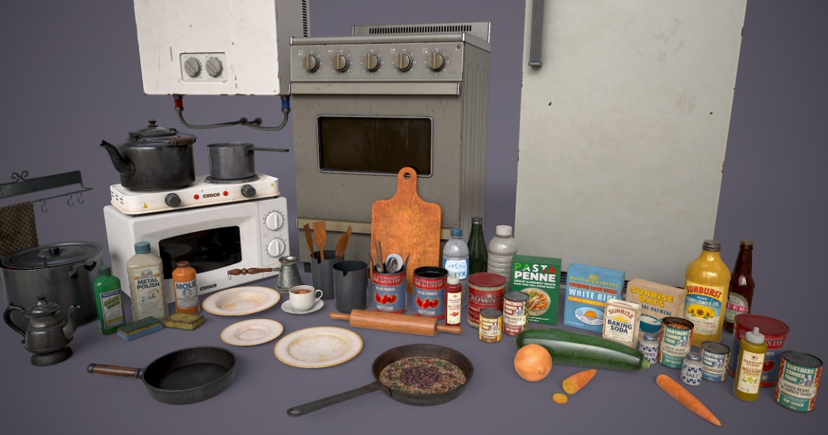 Retro Kitchen Props | 3D Interior | Unity Asset Store
