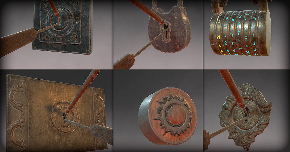 Lock-picking - Key locks, Padlocks, and Ciphers - Fantasy RPG | 3D ...