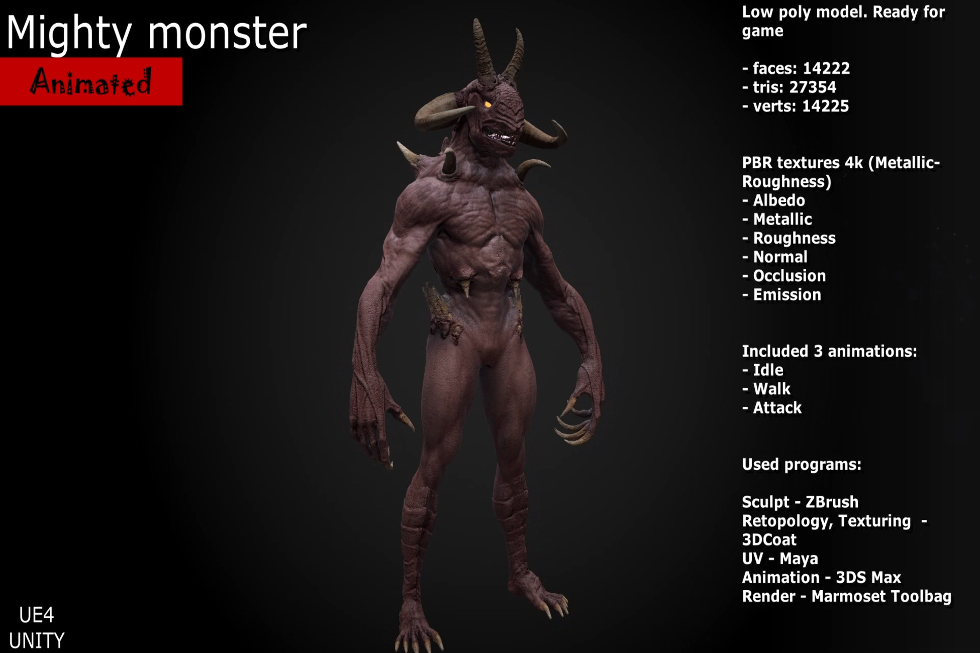 Free Monster Assets Unity Mighty monster | 3D 생물 | Unity Asset Store