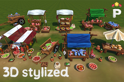 Stylized Hand-Painted Market Stalls & Props