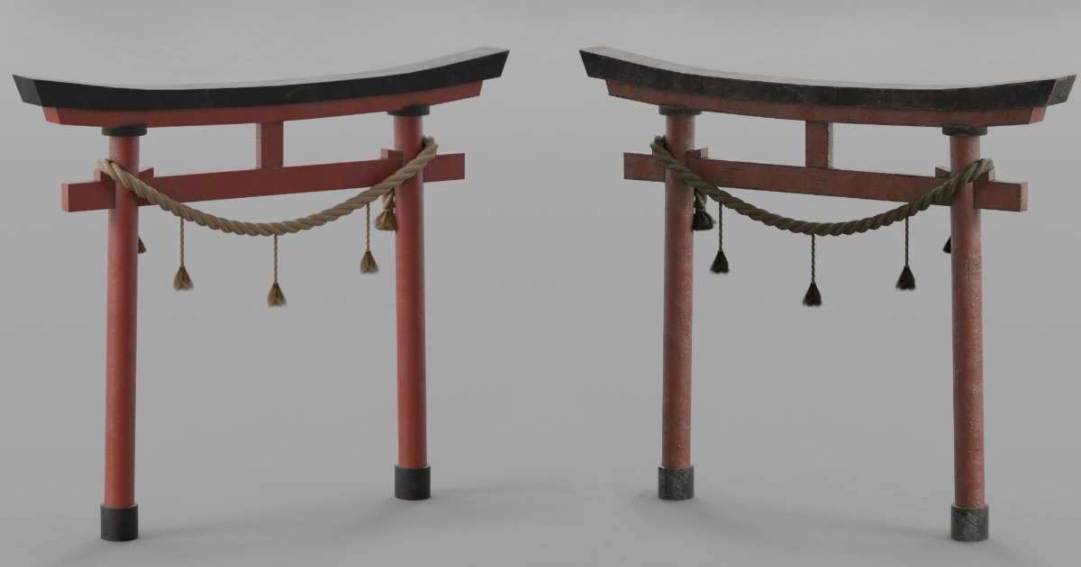 Japanese Torii Gate with Shimenawa Rope and Tassels | 3D Exterior ...