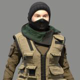 Fighter woman with military kneepads and leg bag