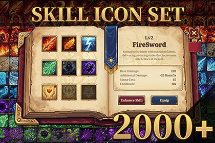 Pixel Skill Icons & Book UI Kit