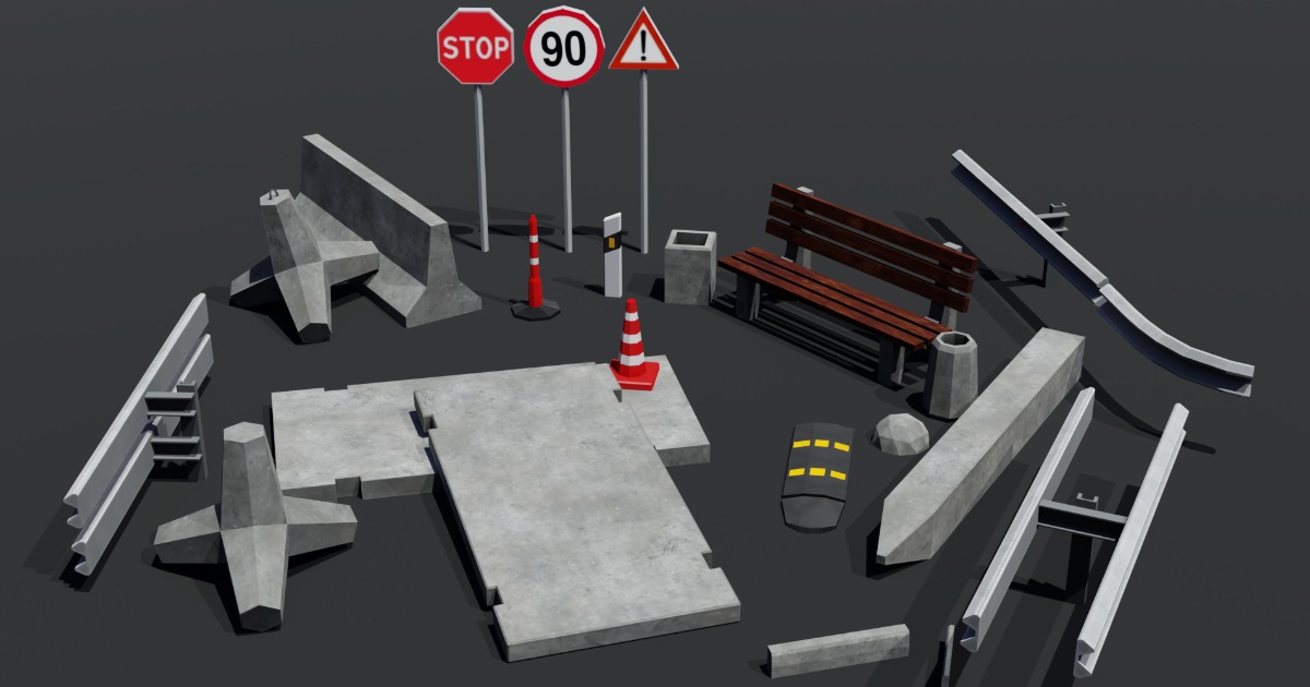 Road props for games, diffuse map, atlas, lp. | 3D Roadways | Unity ...