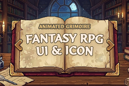 Animated Pixel Magic Book: Fantasy RPG UI & Icon Kit
