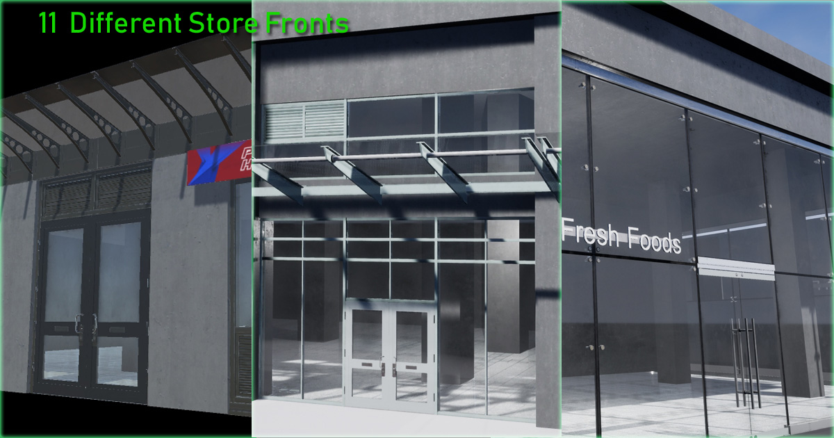 11 Unique Glass Retail Store Fronts | 3D Exterior | Unity Asset Store