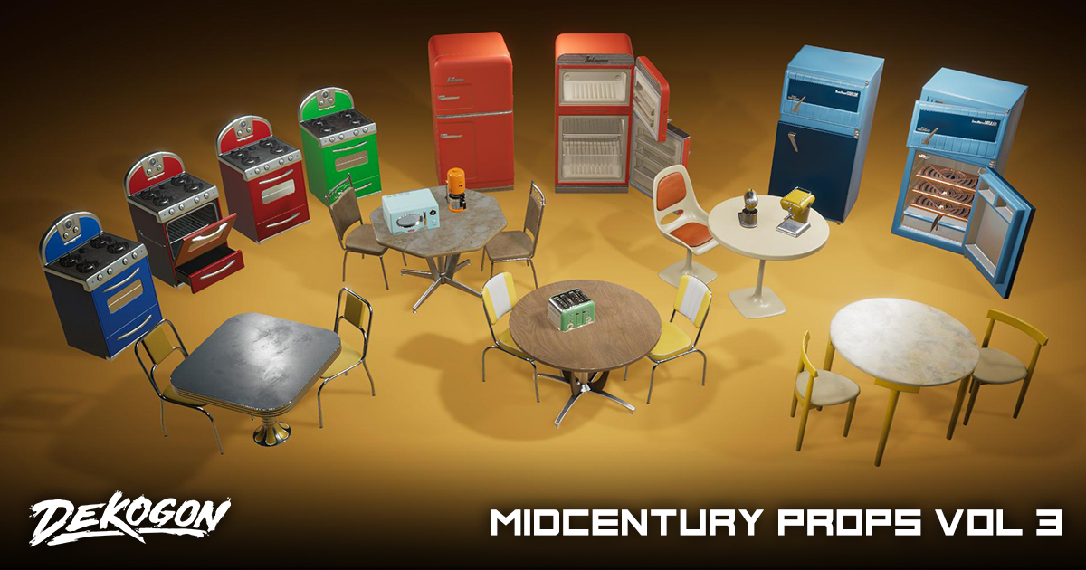 Retro Mid Century Mod Props VOL.3 - Kitchen Furniture | 3D Furniture ...