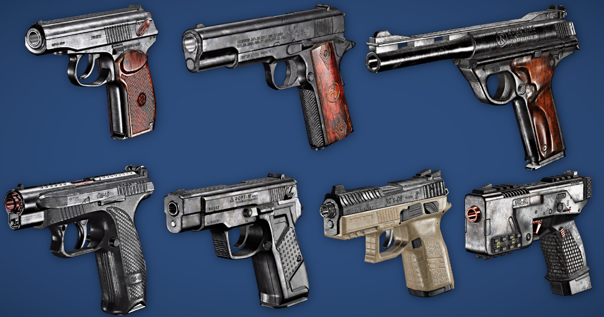 Mobile Optimized Weaponry Vol01-Pistols | 3D Guns | Unity Asset Store