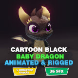 Cartoon Black Baby Dragon 3D Model & 5 Music Tracks & 36 Sound Effects