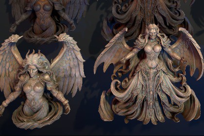 10 Dark Fantasy Angel Statues - Megapack with Color Options