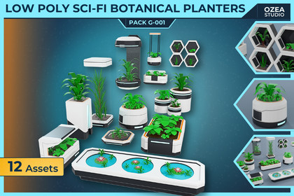Low Poly Sci-Fi Botanical Planters Pack G-001