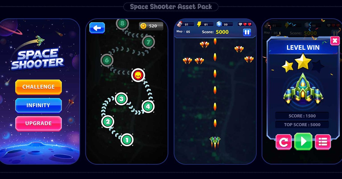 Space Shooter Game UI & Sprite Sheet VFX | 2D Icons | Unity Asset Store