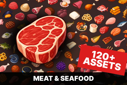Meat Seafood Butcher Food Cooking Ingredients Icons Pack