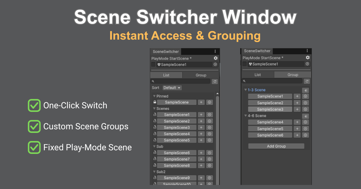 Unity Access Card Scene Switcher Window - Instant Access & Grouping | Utilities Tools ...