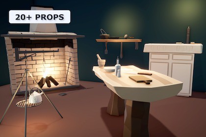 Stylized Kitchen Props (20+) – Hearth / Cooking Set