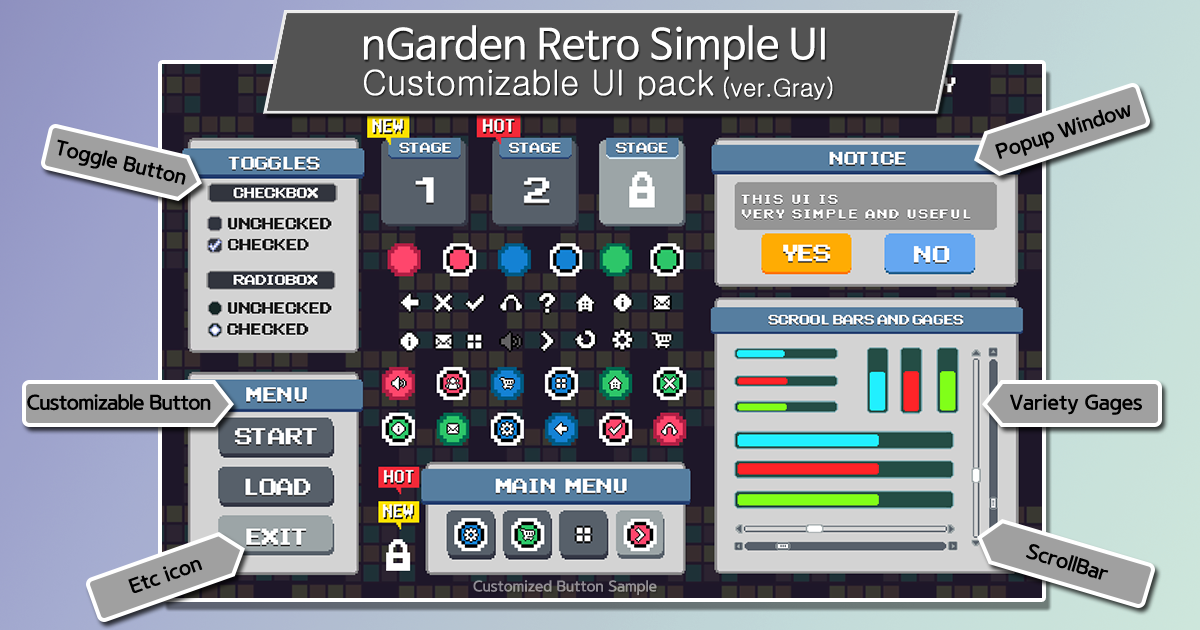 nGarden Retro Simple UI (Gray) | 2D GUI | Unity Asset Store