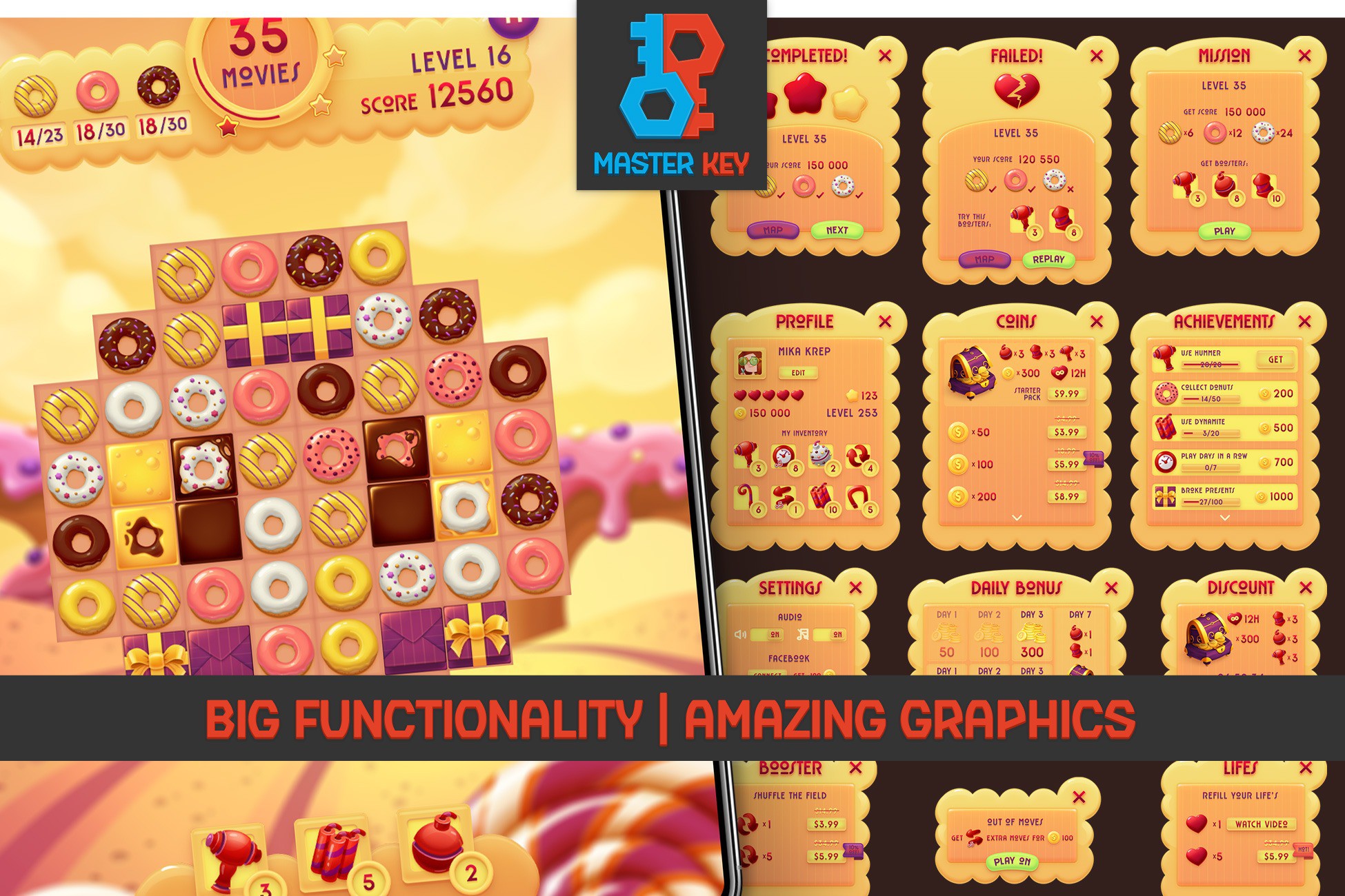 MK Match-3 Kit • Donuts Game Template