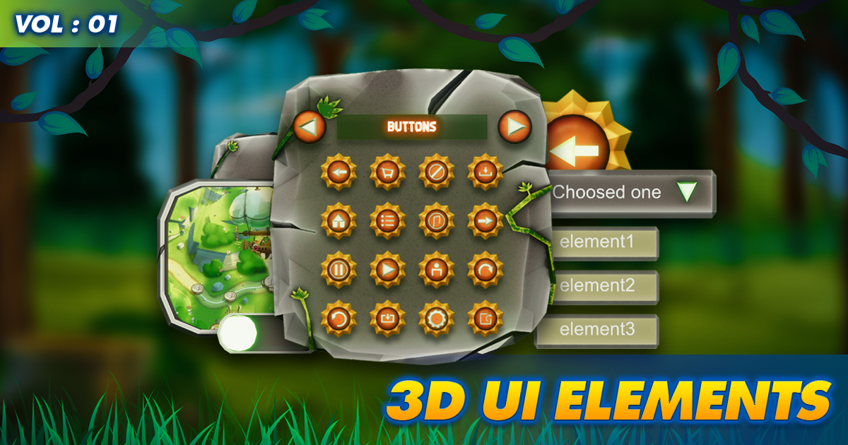 3D UI Elements Pack Vol:1 | 3D GUI | Unity Asset Store