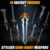 Stylized Fantasy Sword Pack – 10 GameReady Weapons