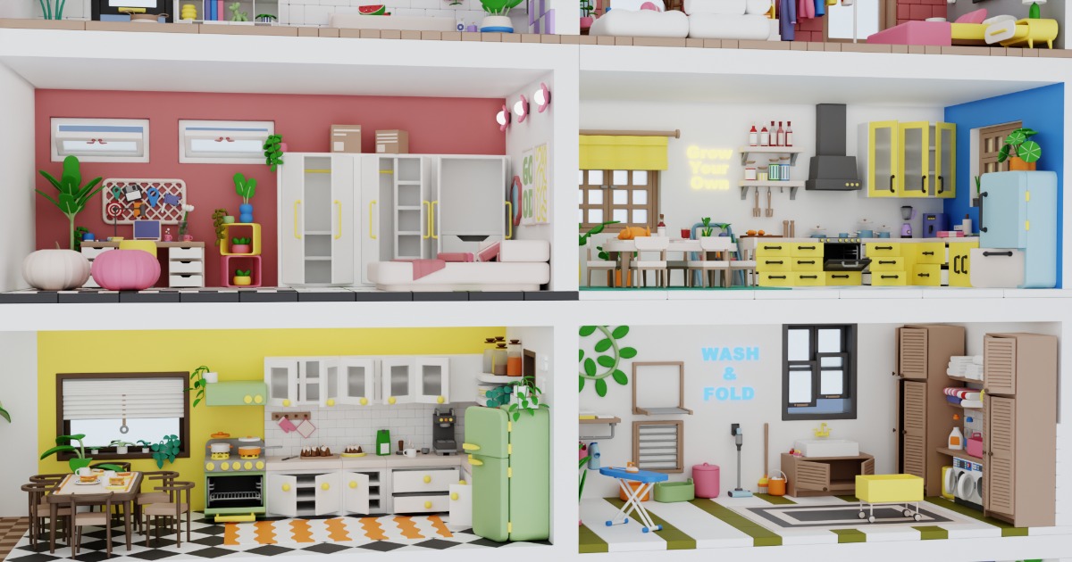 BIG PACK Interactive Cartoon Interiors & Rooms