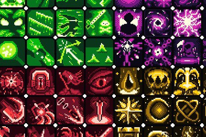 100 pixel art skill icon across 4 classes