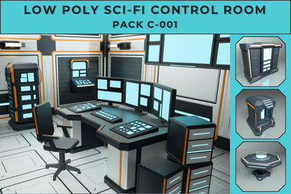 Low Poly Sci-Fi Control Room Pack C-001