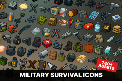 Military Battle Survival Icons – Weapons, Gear & Supplies