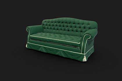 Vintage Upholstered Sofa – Game-Ready 3D Model