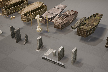Cemetery Props Pack - Coffins, Tombstones & Ritual Decor